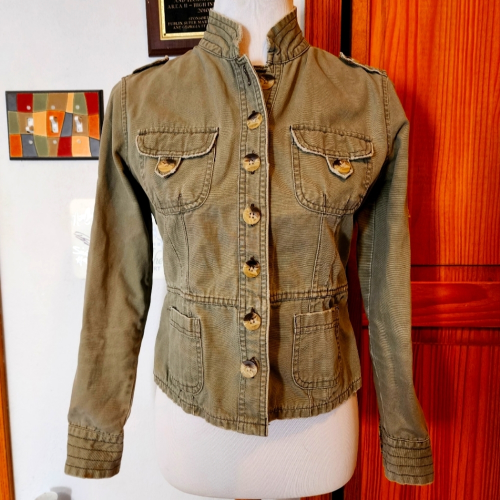 Vintage Y2K Jordache Military Green Utility Denim Jacket Size Medium
